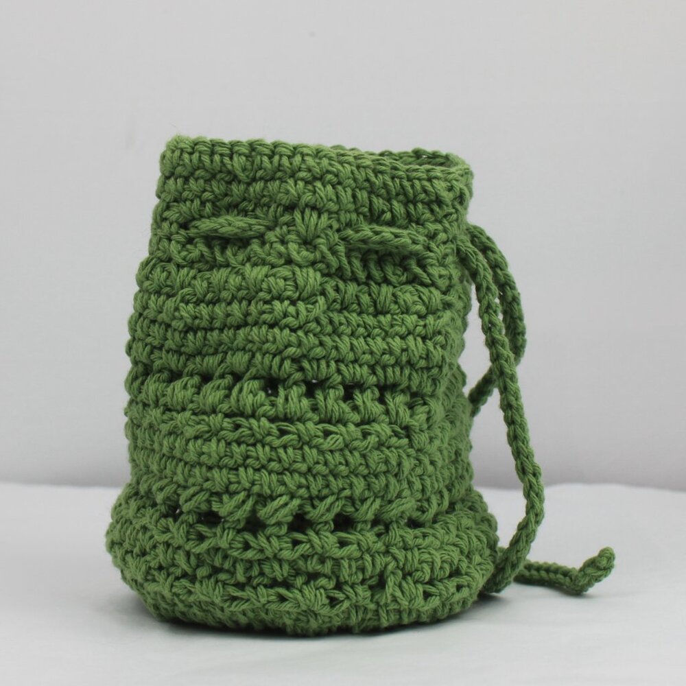 Green Crochet Patterned Drawstring Pouch Bag - Picture 8 of 14